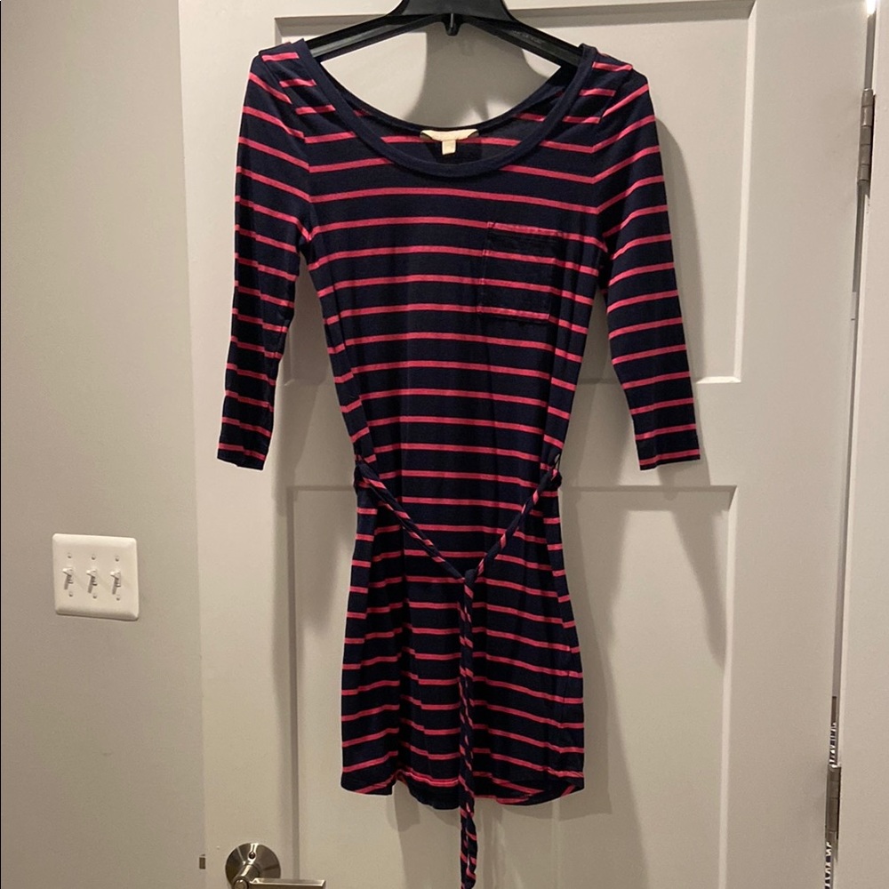 Banana Republic Factory Blue and Pink Sheath Dress 3/4 Sleeve Scoop Neck